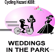 Cycling Hazard - Weddings in the park, bride, run over, groom, screaming bouquet